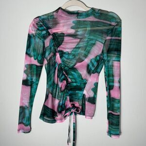 Topshop Women's Small Pink and Green Sheer Long Sleeve